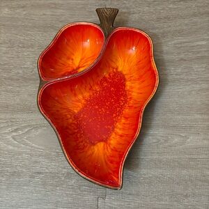 Treasure Craft USA MCM Leaf Dish No. 376 Vibrant Orange Glaze